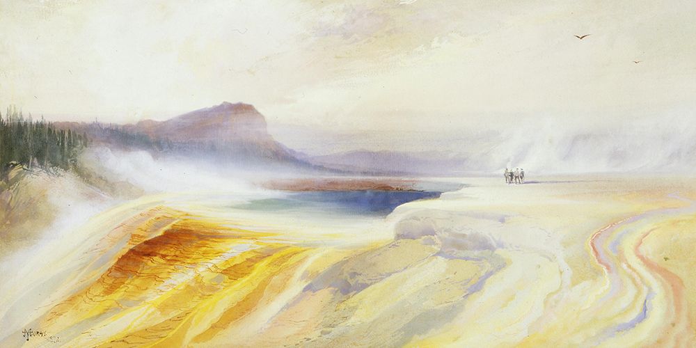 Great Blue Spring of the Lower Geyser Basin art print by Thomas Moran for $57.95 CAD