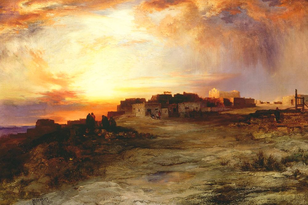 Pueblo at Sunset art print by Thomas Moran for $57.95 CAD