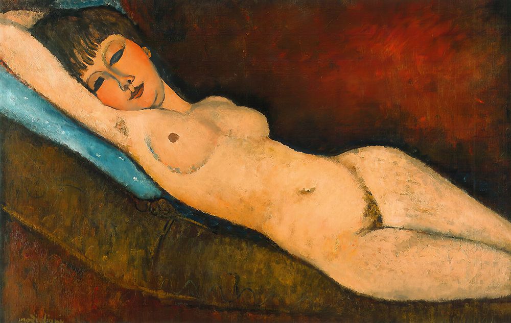 Reclining Nude on Blue Cushion 1916 art print by Amedeo Modigliani for $57.95 CAD