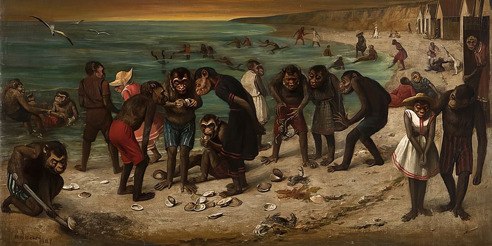 Anthropomorphized Monkeys on the Beach art print by William Holbrook Beard for $57.95 CAD