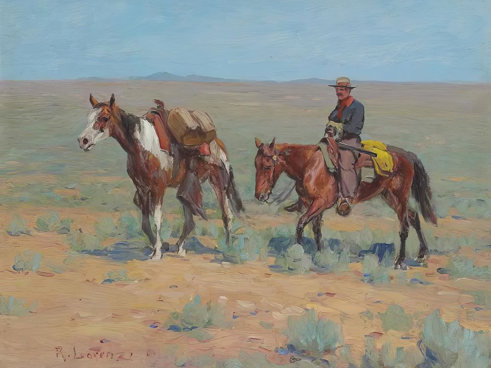 Mounted Cowboy and Pack Horse art print by Richard Lorenz for $57.95 CAD
