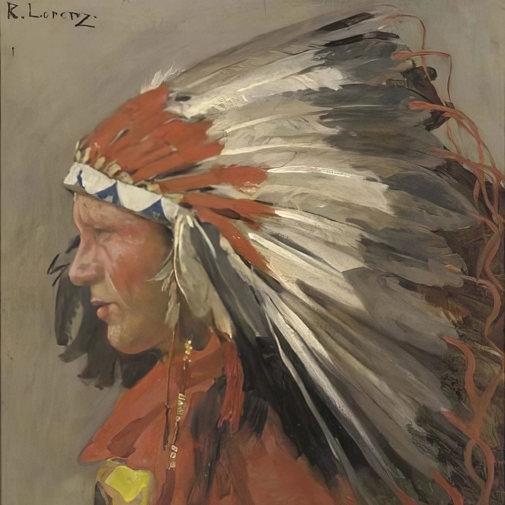 Profile of an Indian Chief with Head dress art print by Richard Lorenz for $57.95 CAD