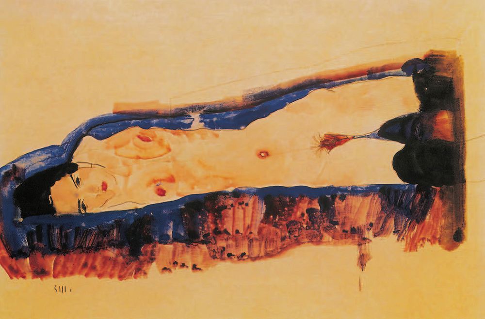Reclining Nude with Black Stockings 1911 art print by Egon Schiele for $57.95 CAD