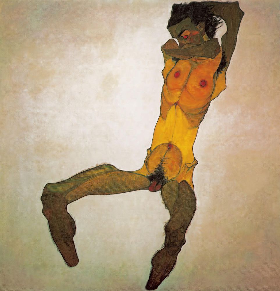 Seated Male Nude Self-Portrait 1910 art print by Egon Schiele for $57.95 CAD