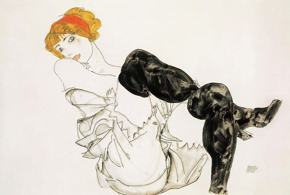 Woman in Black Stockings, Valerie Neuzil 1913 art print by Egon Schiele for $57.95 CAD
