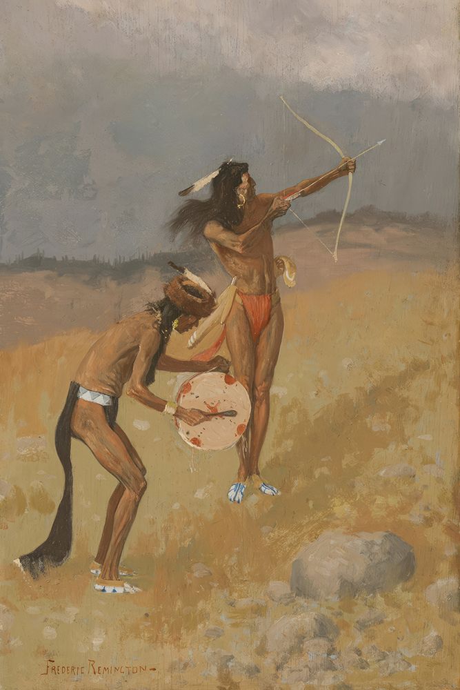 The Thunder Fighters Would take Their Bows and Arrows Their Guns Their Magic Drum art print by Frederic Remington for $57.95 CAD