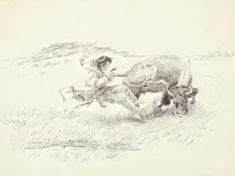 A Tail-hold on a Buffalo 1925 art print by Charles Marion Russell for $57.95 CAD