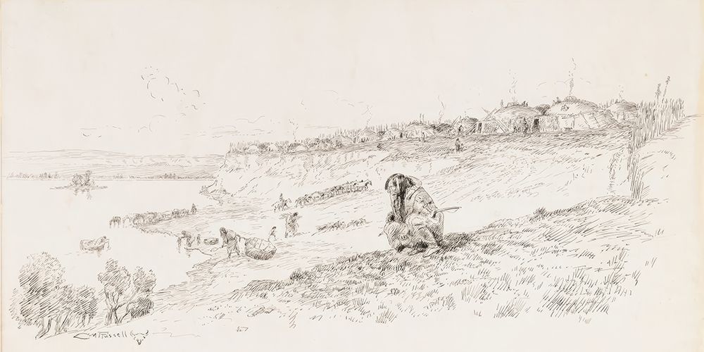 A Mandan Village 1922 art print by Charles Marion Russell for $57.95 CAD