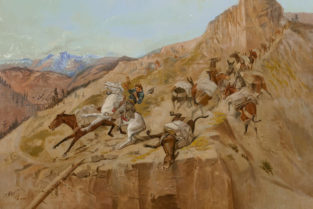 Attack on the Muletrain art print by Charles Marion Russell for $57.95 CAD