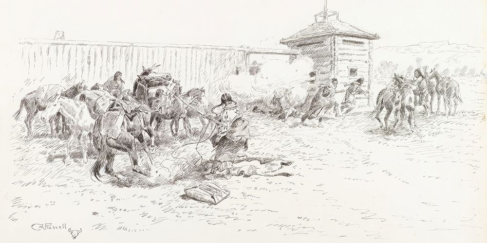Attempted Massacre of Blackfeet Indians at Fort McKenzie 1922 art print by Charles Marion Russell for $57.95 CAD