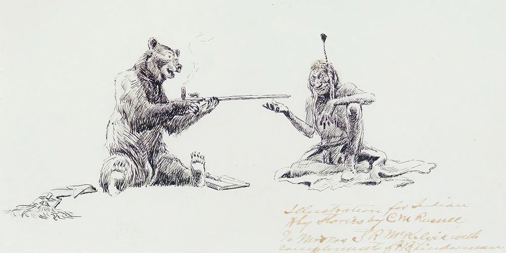 Bear and Indian Smoking Pipe, 1915 art print by Charles Marion Russell for $57.95 CAD