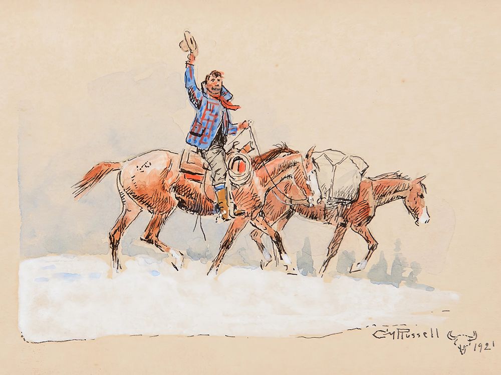 Christmas Card with Rider 1921 art print by Charles Marion Russell for $57.95 CAD