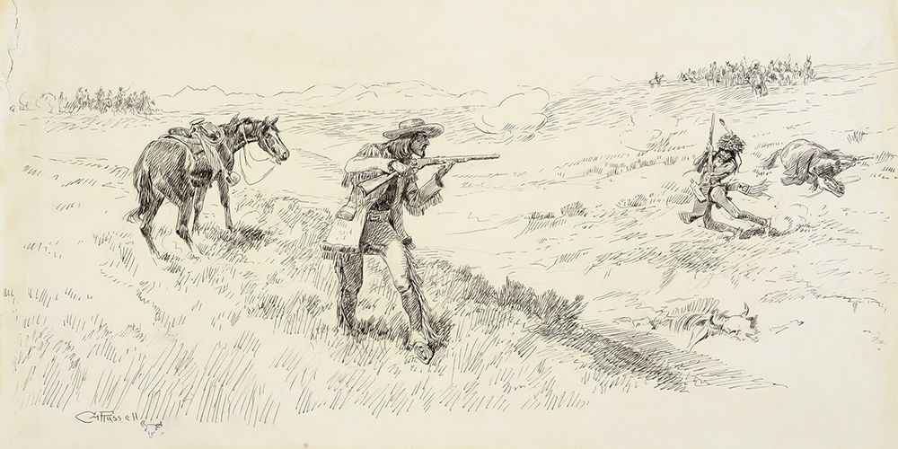 Codys Fight with Yellow Hand 1922 art print by Charles Marion Russell for $57.95 CAD