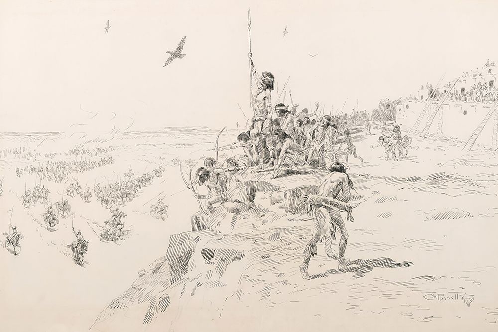 Coronado Advancing Against a City of Cibola 1922 art print by Charles Marion Russell for $57.95 CAD