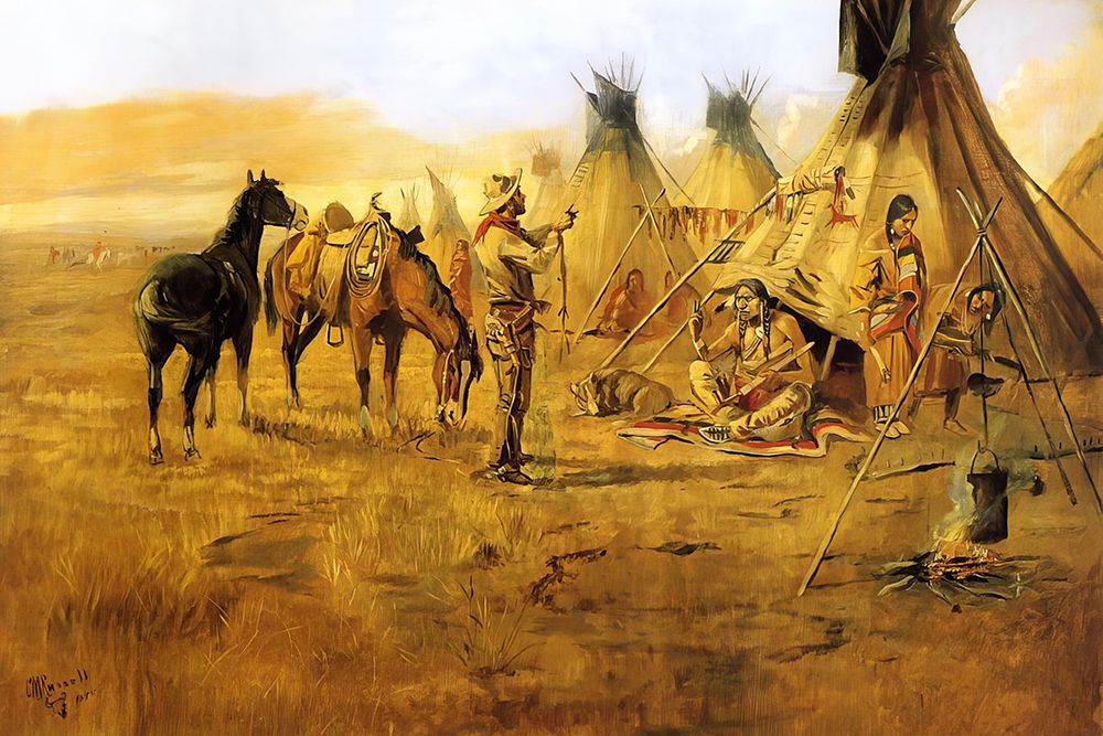 Cowboy Bargaining for an Indian Girl 1895 art print by Charles Marion Russell for $57.95 CAD