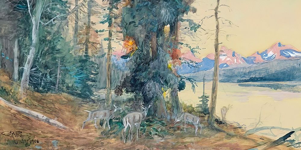 Deer at Lake McDonald 1906 art print by Charles Marion Russell for $57.95 CAD