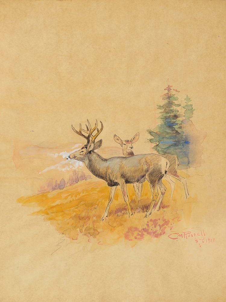 Deer 1917 art print by Charles Marion Russell for $57.95 CAD