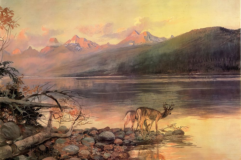 Deer at Lake McDonald 1908 art print by Charles Marion Russell for $57.95 CAD