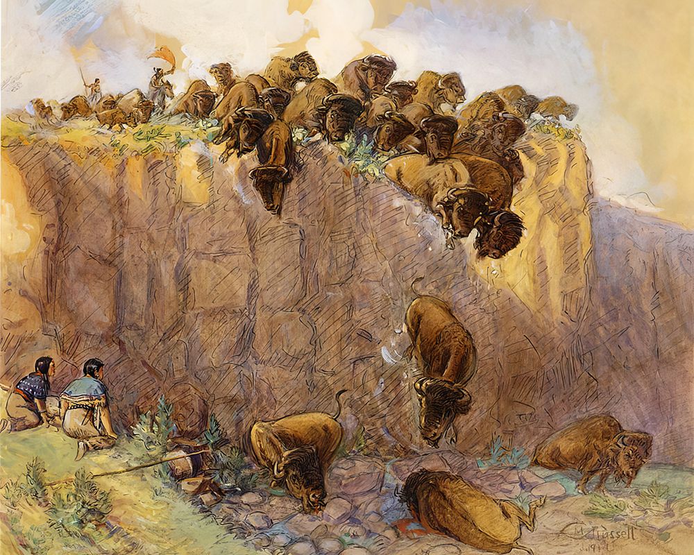 Driving Buffalo over the Cliff 1914 art print by Charles Marion Russell for $57.95 CAD