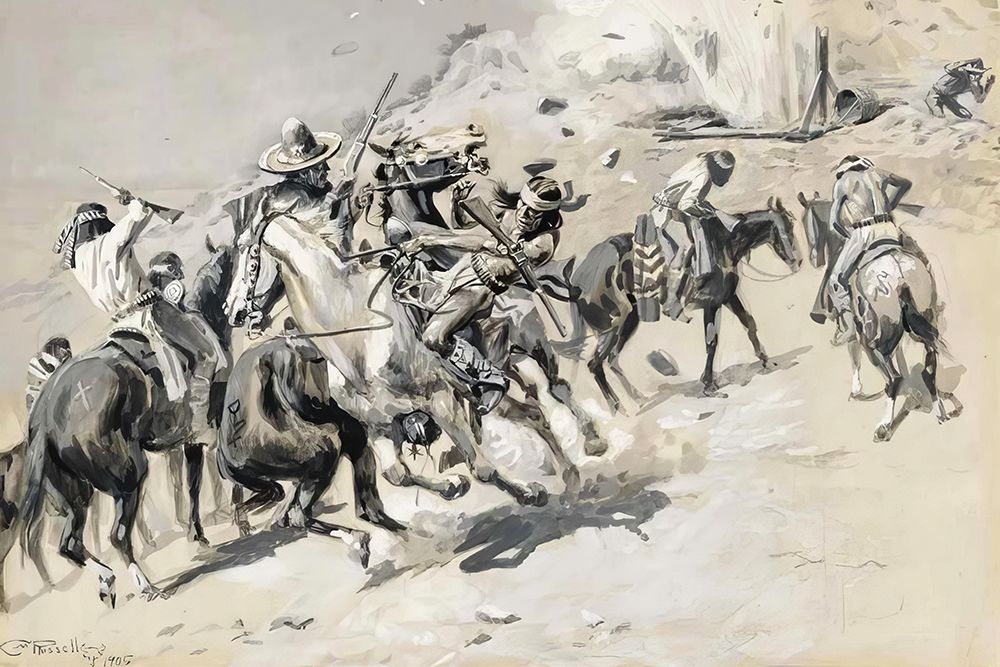 Dynamite A Slather of Rock and Stones 1905 art print by Charles Marion Russell for $57.95 CAD