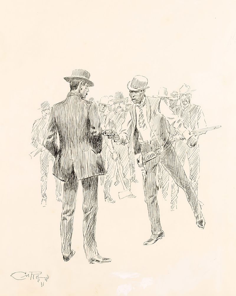 He Held His Revolver Pressed into Pards Side 1911 art print by Charles Marion Russell for $57.95 CAD