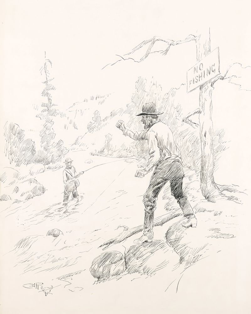 He Lured the Irate Landowner into a Deep Hole 1911 art print by Charles Marion Russell for $57.95 CAD