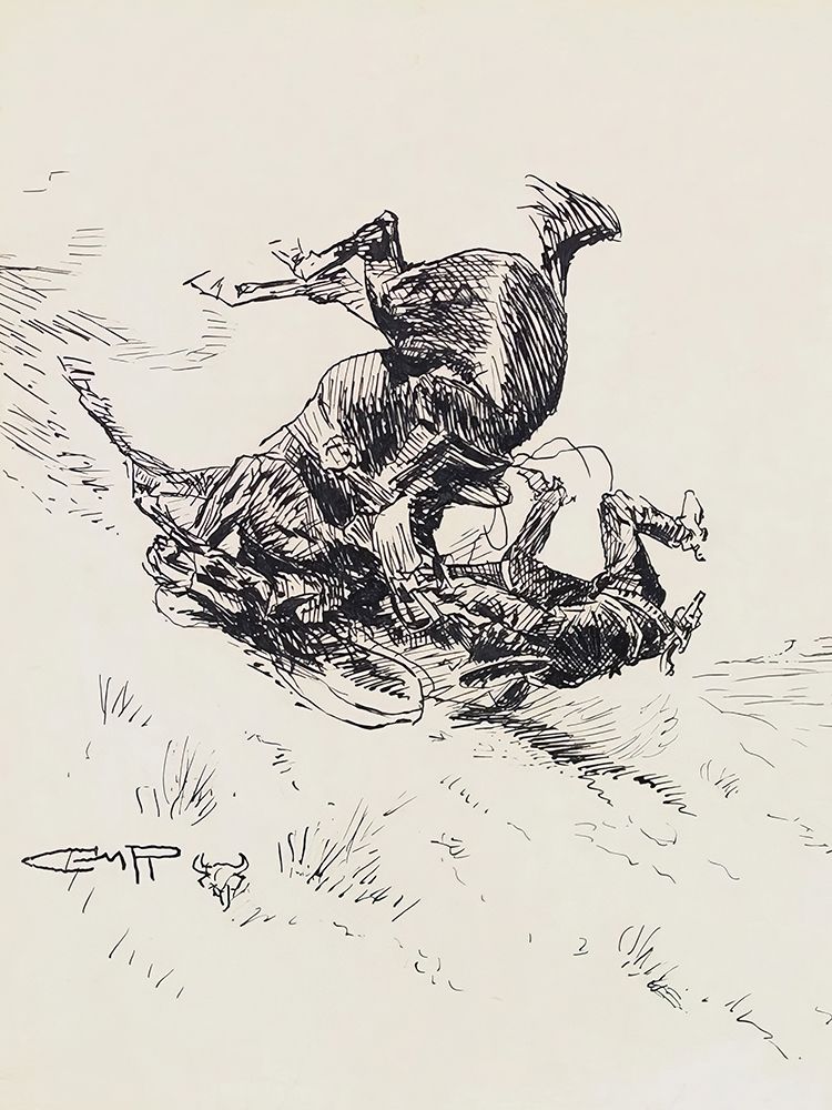 Horse and Cowboy Tumbling Downhill art print by Charles Marion Russell for $57.95 CAD