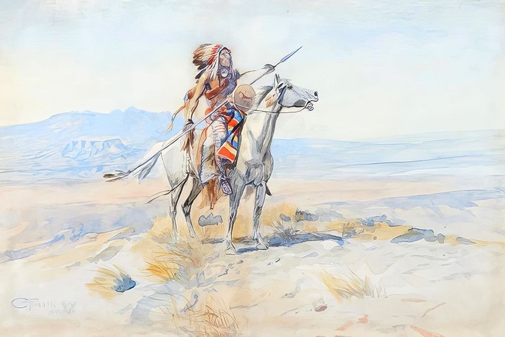 Indian on Horseback, Warrior 1899 art print by Charles Marion Russell for $57.95 CAD