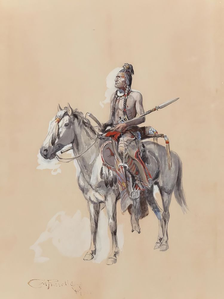 Indian on Horseback 1900 art print by Charles Marion Russell for $57.95 CAD