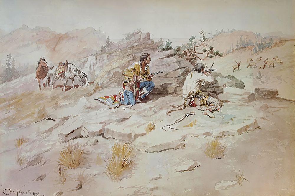 Indian Stalking Elk 1893 art print by Charles Marion Russell for $57.95 CAD