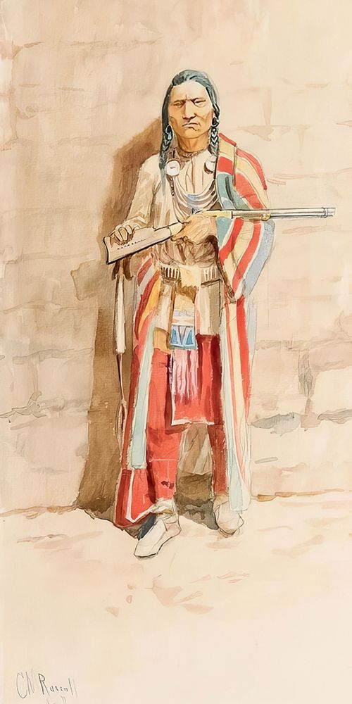 Indian with His Winchester art print by Charles Marion Russell for $57.95 CAD