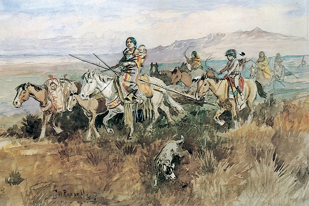 Indian Woman Moving Camp with Travois 1897 art print by Charles Marion Russell for $57.95 CAD
