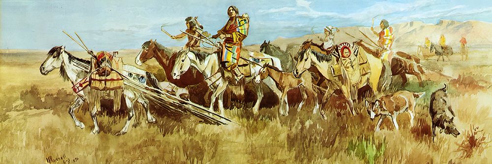 Indian Women Moving Camp 1896 art print by Charles Marion Russell for $57.95 CAD