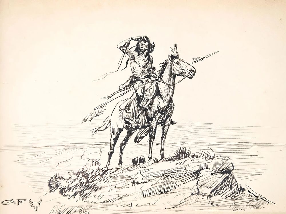 Ink on Paper of an Indian Scout art print by Charles Marion Russell for $57.95 CAD