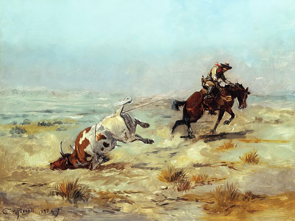 Lassoing a Steer 1897 art print by Charles Marion Russell for $57.95 CAD