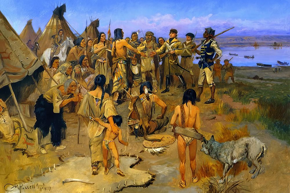 Lewis and Clark Meeting the Mandan Indians 1897 art print by Charles Marion Russell for $57.95 CAD