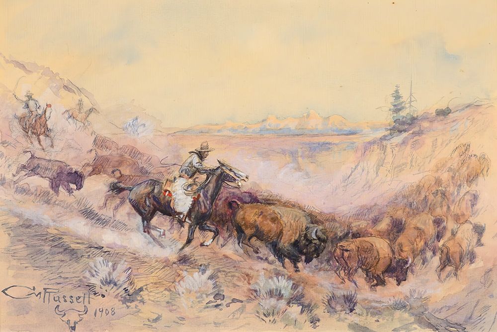 Pablo Buffalo Drive 1908 art print by Charles Marion Russell for $57.95 CAD