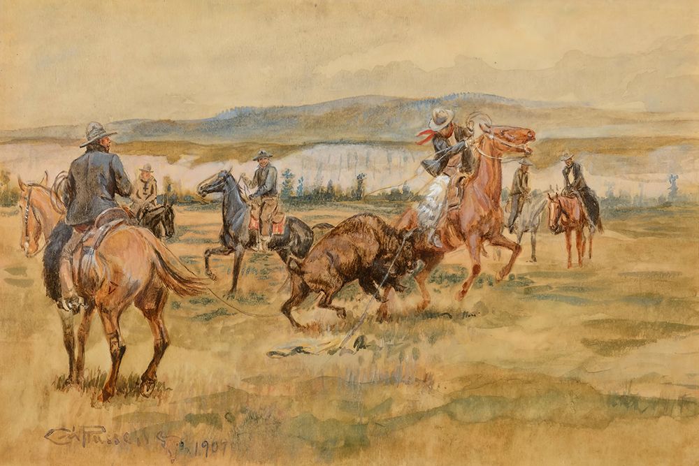 Pablo Buffalo Hunt 1909 art print by Charles Marion Russell for $57.95 CAD