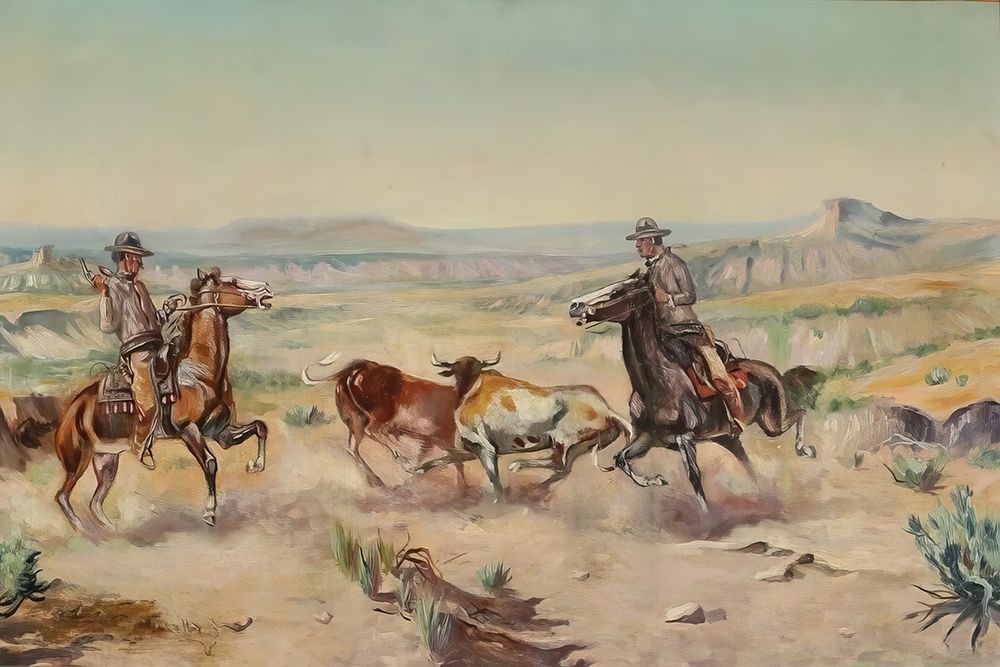 Roping the Steer art print by Charles Marion Russell for $57.95 CAD