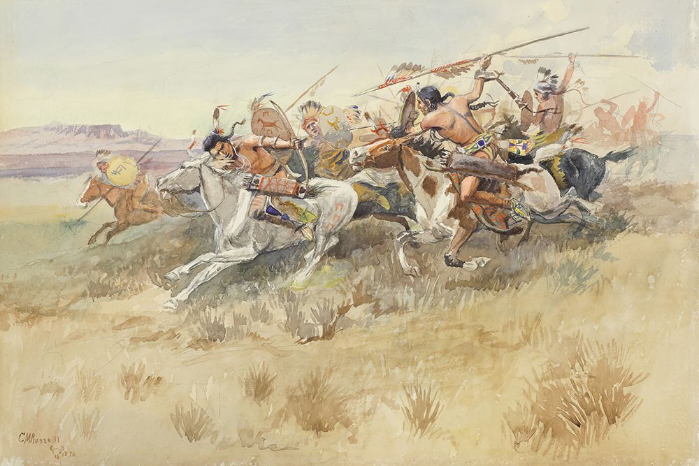 Running Fight Between Crees and Blackfeet, Old Style Warfare 1895 art print by Charles Marion Russell for $57.95 CAD
