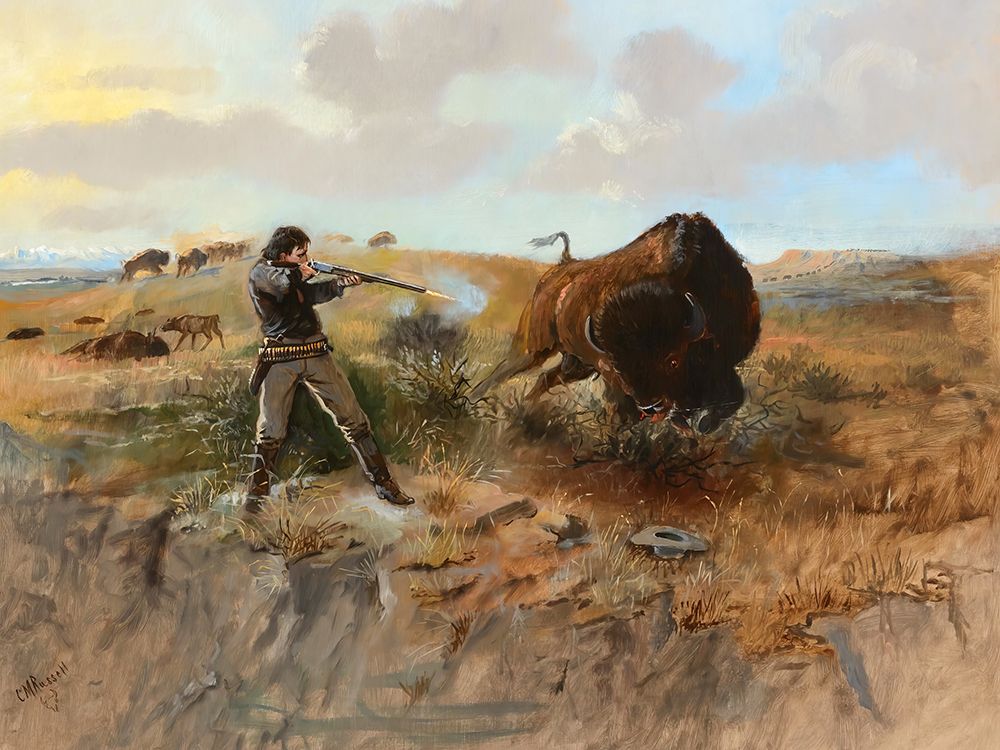 Shooting the Buffalo 1892 art print by Charles Marion Russell for $57.95 CAD