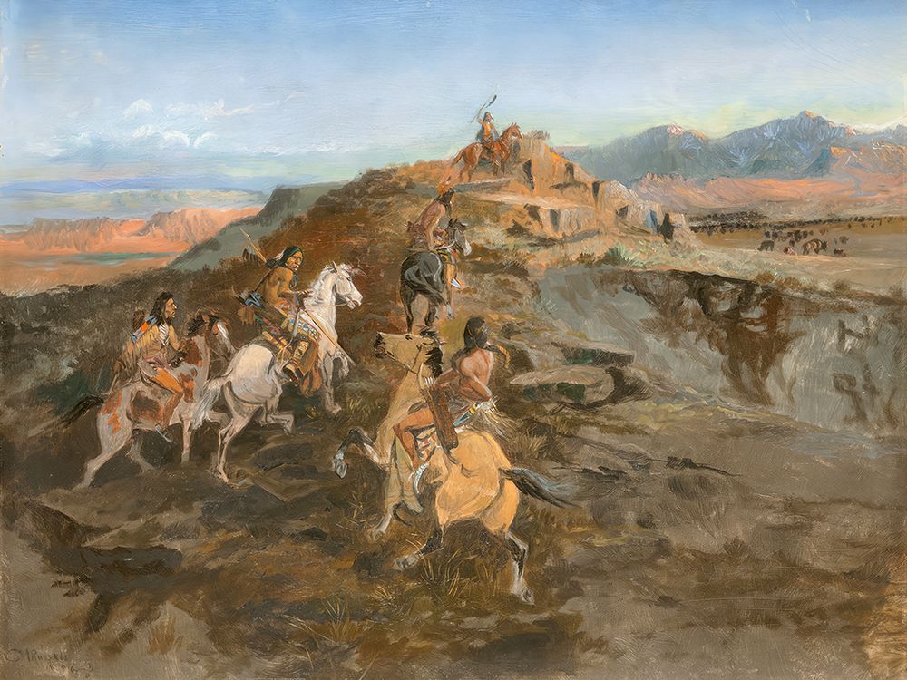 Sighting the Herd, Buffalo Hunt art print by Charles Marion Russell for $57.95 CAD