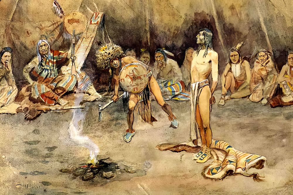 Sioux Torturing a Blackfoot Brave 1897 art print by Charles Marion Russell for $57.95 CAD