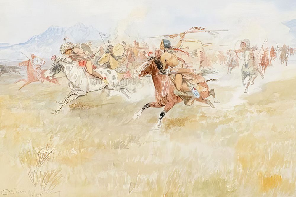 The Battle Between the Blackfeet and Piegans 1897 art print by Charles Marion Russell for $57.95 CAD
