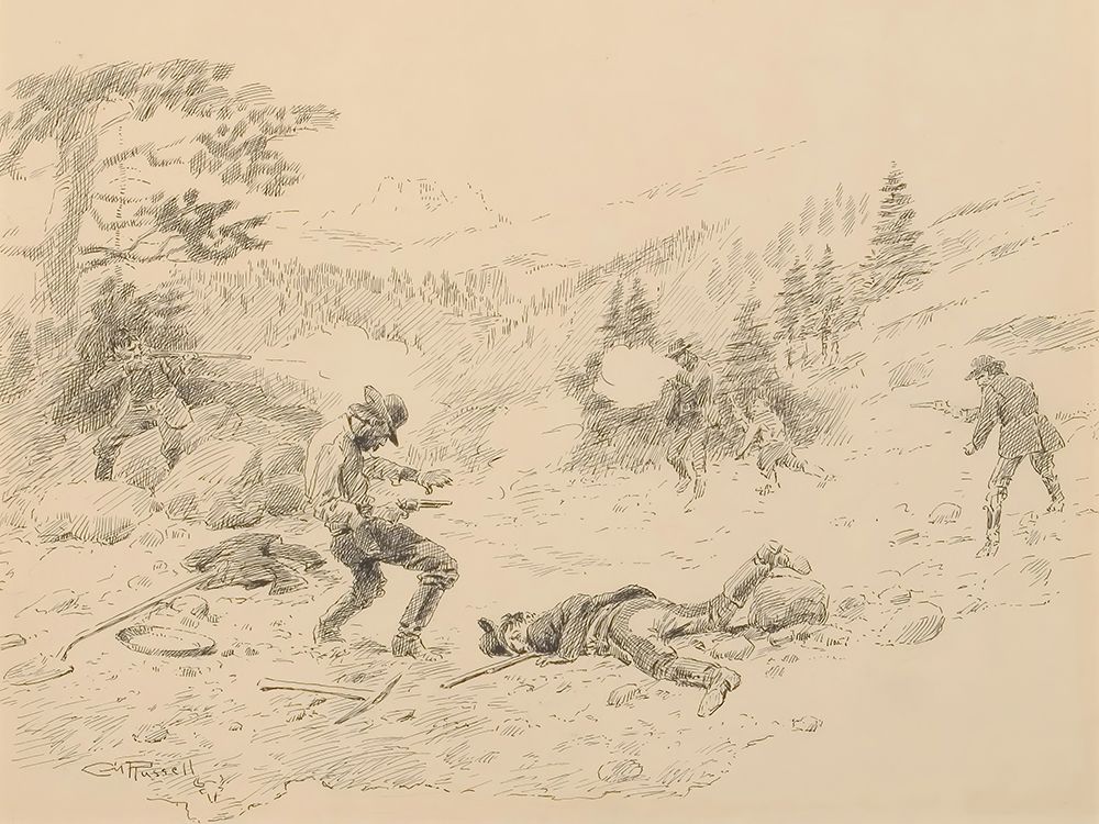 The Cave Gulch Fight art print by Charles Marion Russell for $57.95 CAD