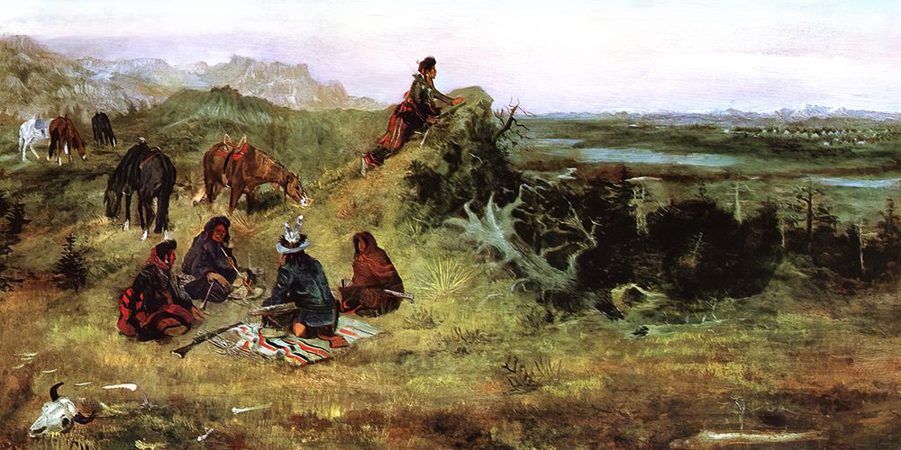 The Piegans Preparing to Steal Horses from the Crows 1888 art print by Charles Marion Russell for $57.95 CAD