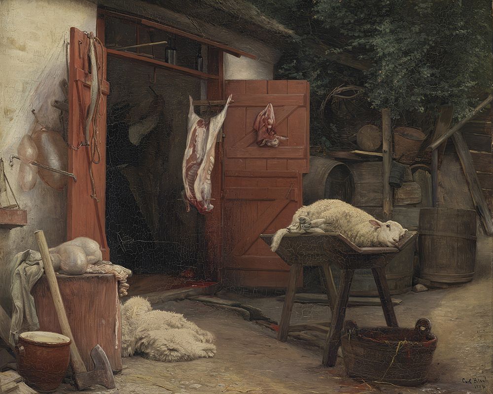 A Slaughterhouse in Hellebaek 1884 art print by Carl Bloch for $57.95 CAD