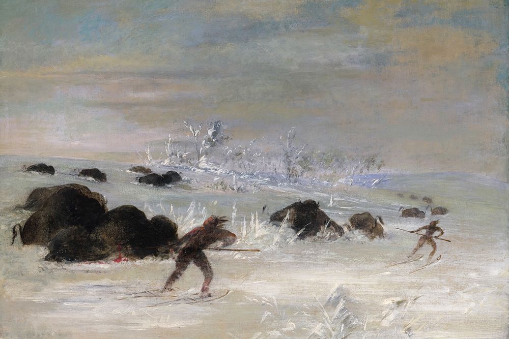 Assiniboine Indians Pursuing Buffalo on Snowshoes art print by George Catlin for $57.95 CAD