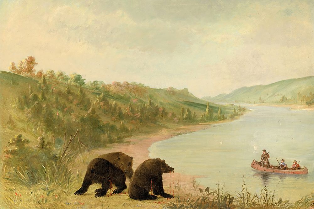 Catlin and His Men in Their Canoe|Urgently Solicited to Come Ashore|Upper Missouri art print by George Catlin for $57.95 CAD
