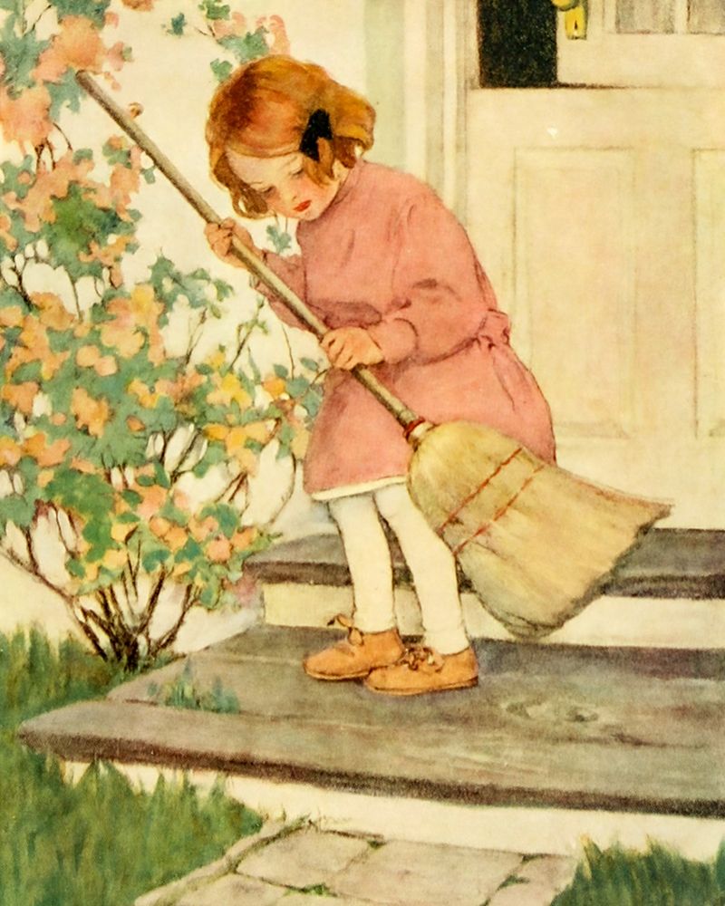 Dream Blocks 1908 - Sweeping the Doorstep art print by Jessie Willcox Smith for $57.95 CAD